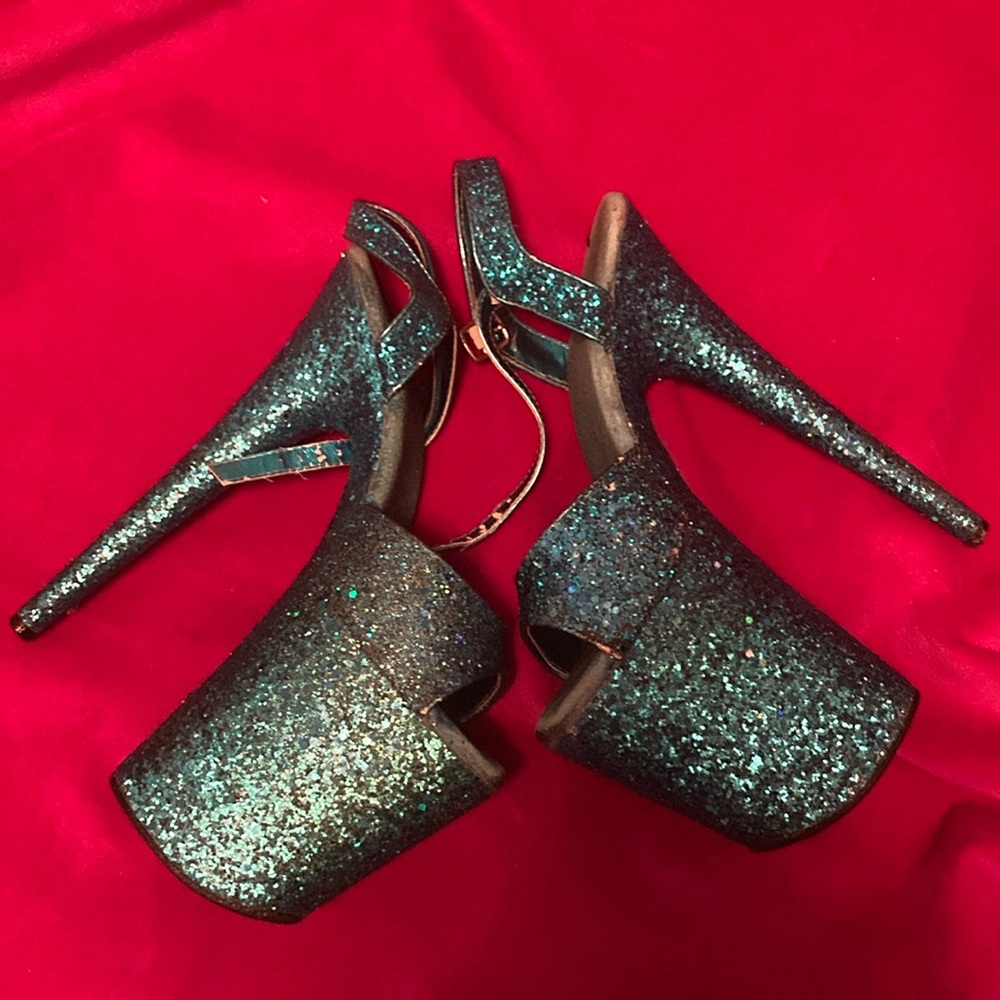 Pleaser Blue Sequin 8” Sandals Size 8